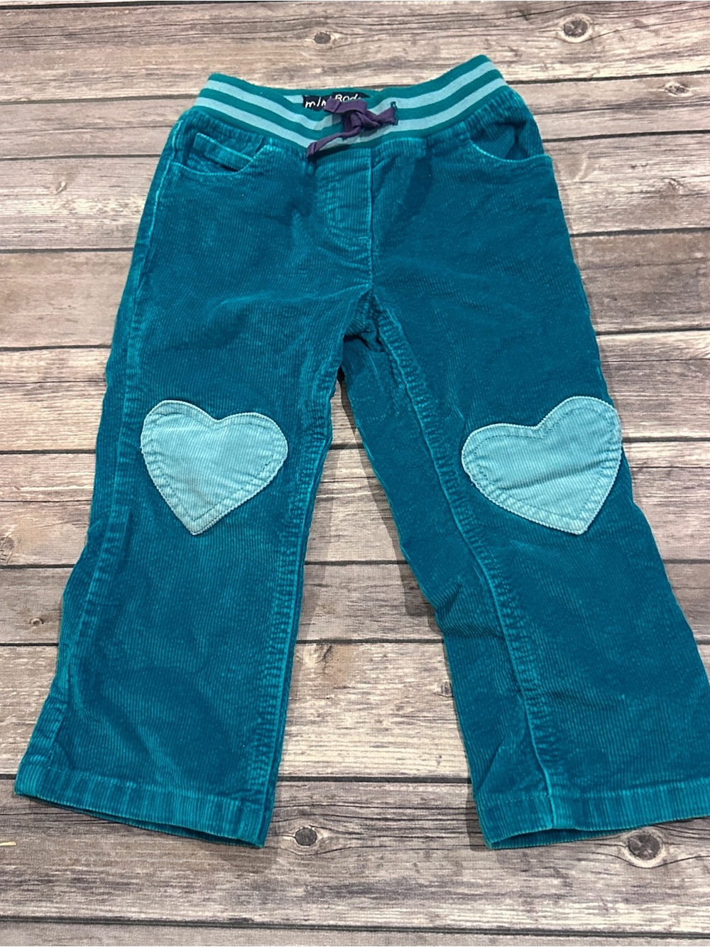 Mini Boden teal green corduroy heart pants fair for age size 3Y